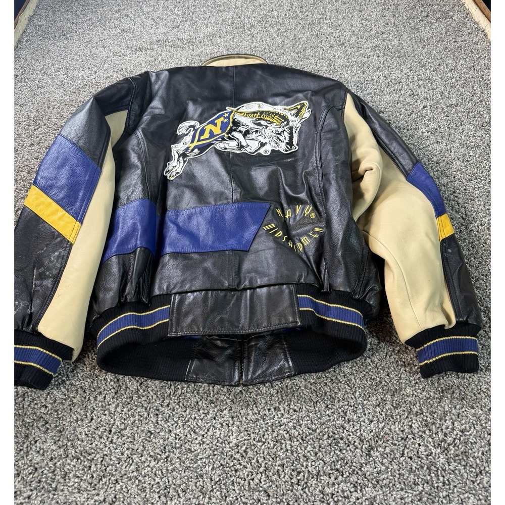 Vintage U.S. Navy Midshipmen Leather Jacket Men's Size Medium Black